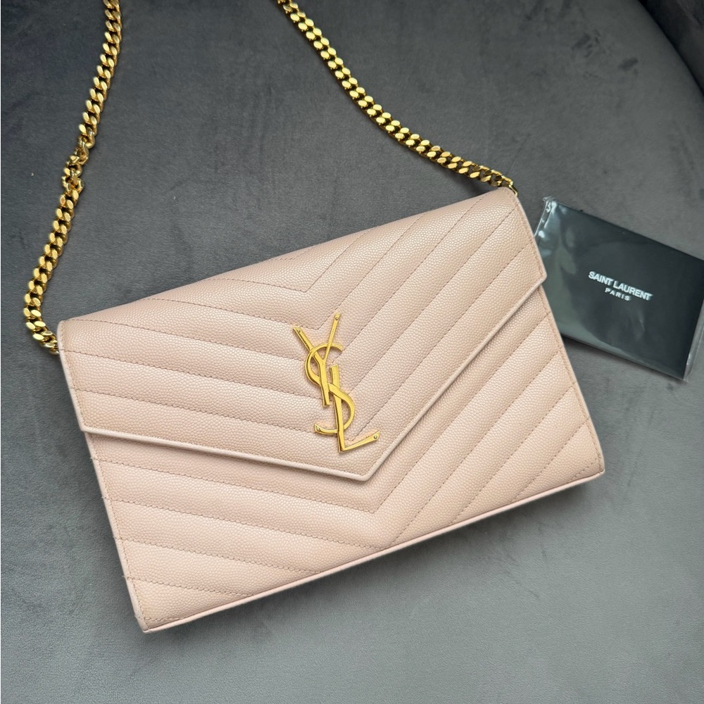 Yves Saint Laurent Cassandre Monogram Bag Blush Pink with Gold wallet on chain - Picture 3 of 14